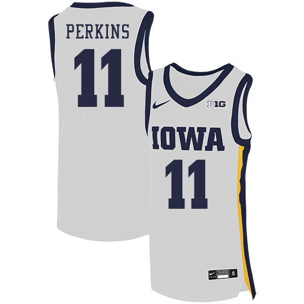 Men #11 Tony Perkins Iowa Hawkeyes College Basketball Jerseys Sale-White - Click Image to Close